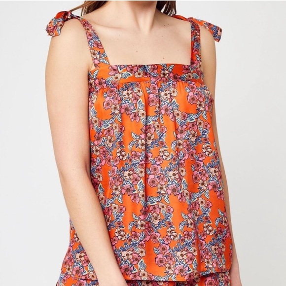 FRNCH Vera Top Gigliola Print Orange Floral Tie Italian Made Feminine Romantic S - Picture 2 of 14